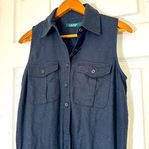 LAUREN RALPH LAUREN Linen Black Sleeveless Jumpsuit Size 6 Medium